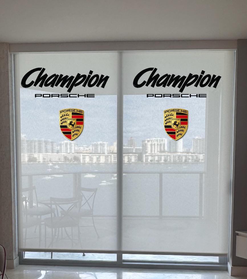 Custom printed blinds for Champion Porsche - Automotive Dealership