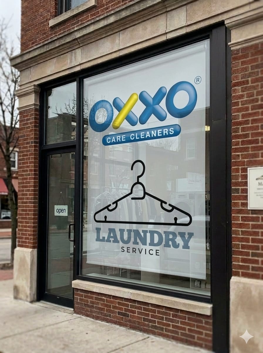 Custom printed blinds for OXXO Care Cleaners - Retail & Services